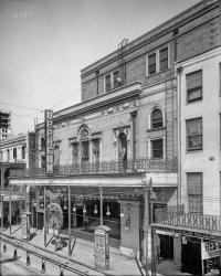 New Orleans, 1910. "Orpheum Theatre (St. Charles Theatre), St. Charles Street." Matinee Daily at 2:15. 8x10 inch dry plate glass negative, Detroit Publishing Company. View full size.