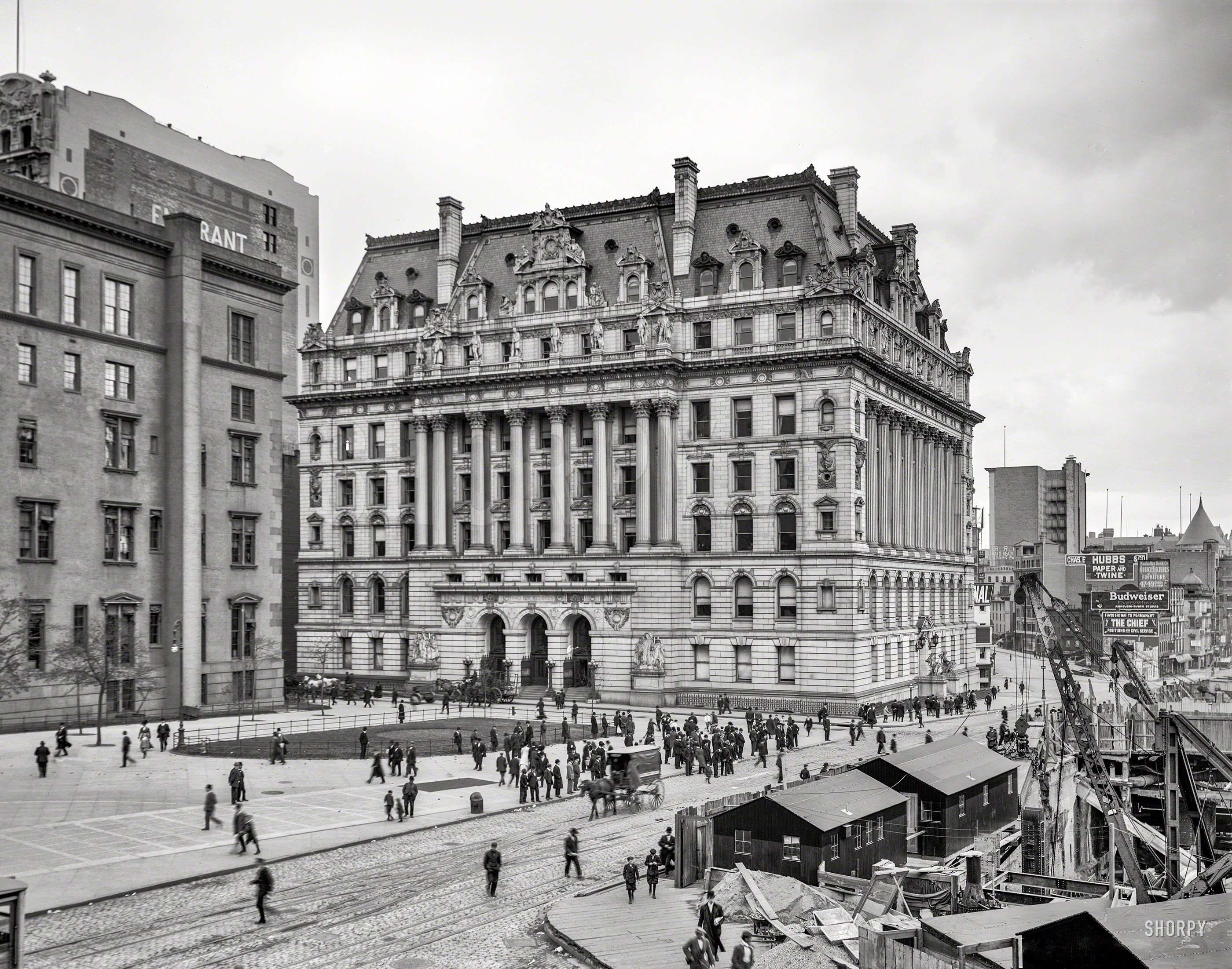 Circa 1910. "Hall of Records (Surrogate's Courthouse), New York, N.Y." 8x10 inch dry plate glass negative, Detroit Publishing Company. View full size.
