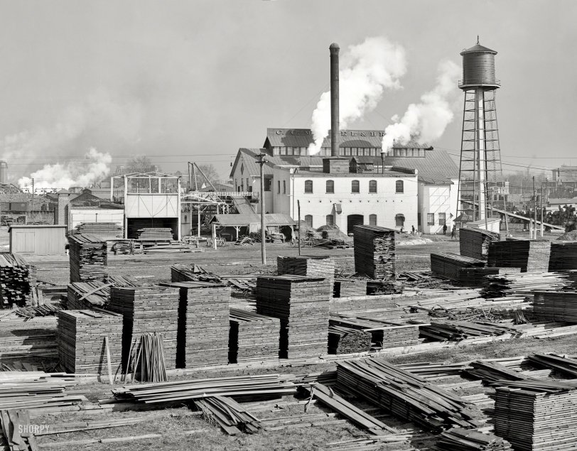 Louisville, Kentucky, circa 1906. "Mahogany mills, C.C. Mengel &amp; Bros." 8x10 inch dry plate glass negative, Detroit Publishing Company. View full size.
