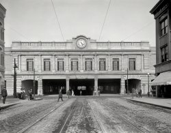 Chicago circa 1911. "Under the tracks, Washington Boulevard, Chicago & North Western Railway station." 8x10 inch dry plate glass negative. View full size.