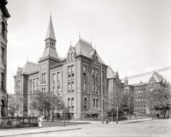 New York circa 1911. "Girls' High School, Nostrand Avenue and Macon Street, Brooklyn." 8x10 inch dry plate glass negative, Detroit Publishing Company. View full size.