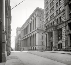 New York circa 1912. "National City Bank, Wall Street at William Street." Also the Atlantic Building, and a sliver of U.S. Trust. Detroit Publishing Company glass negative. View full size.