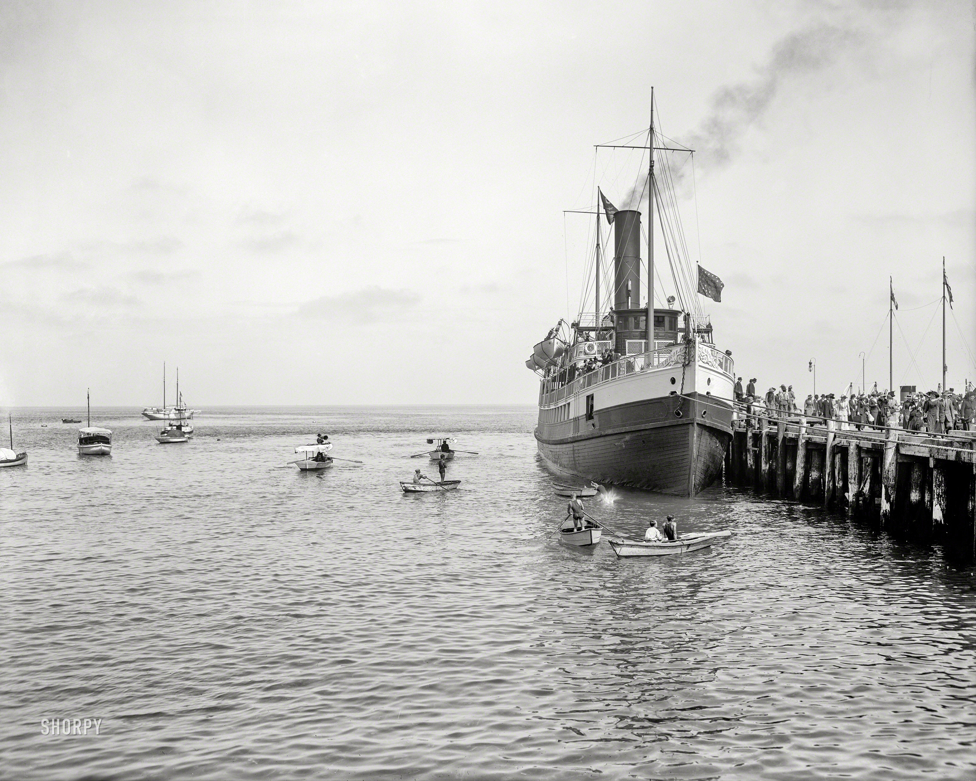 Circa 1910. "Steamer Cabrillo at dock, probably in Southern California." 8x10 inch dry plate glass negative, Detroit Publishing Company. View full size.