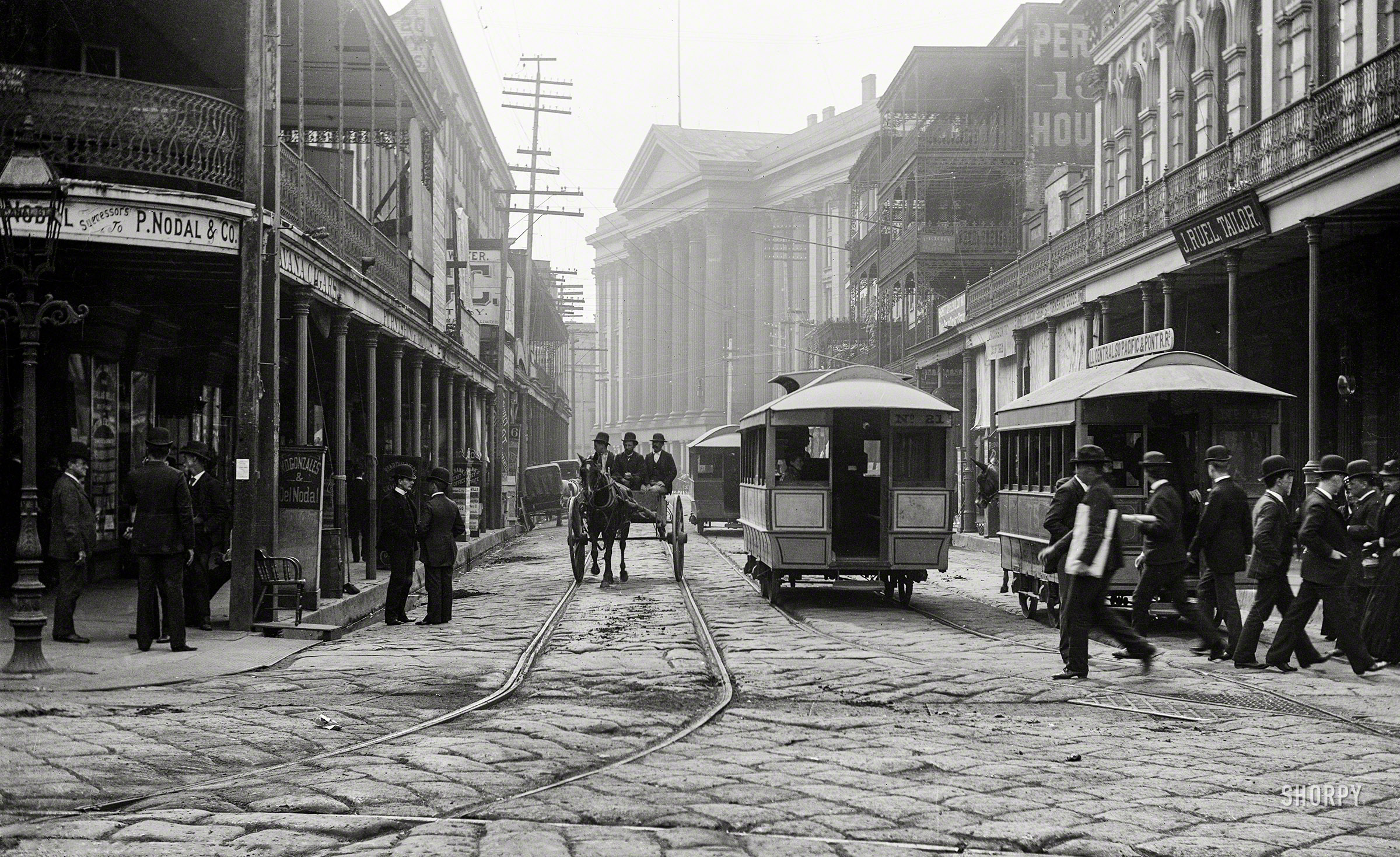 New Orleans circa 1890. "St. Charles Hotel from Canal Street." 5x7 inch glass negative by William Henry Jackson. View full size.