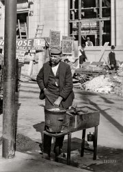 1905. "A chestnut vender -- Baltimore, Md." 5x7 inch dry plate glass negative, Detroit Publishing Company. View full size.