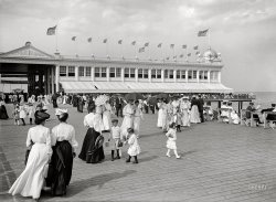 The Jersey Shore circa 1910. "Casino and boardwalk, Asbury Park, N.J." 5x7 inch dry plate glass negative, Detroit Publishing Company. View full size.
