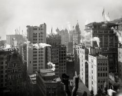 Manhattan circa 1900. "New York's business district from the Woodbridge Building." 8x10 inch glass negative, Detroit Photographic Co. View full size.