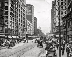 Chicago circa 1910. "State Street north from Madison." 8x10 inch dry plate glass negative, Detroit Publishing Company. View full size.