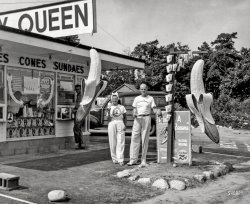 "Banana Burt and Lil at Buzzards Bay Dairy Queen, 1950." Brought to you courtesy of United Fruit. Photoprint by Drink a Banana Inc. View full size.