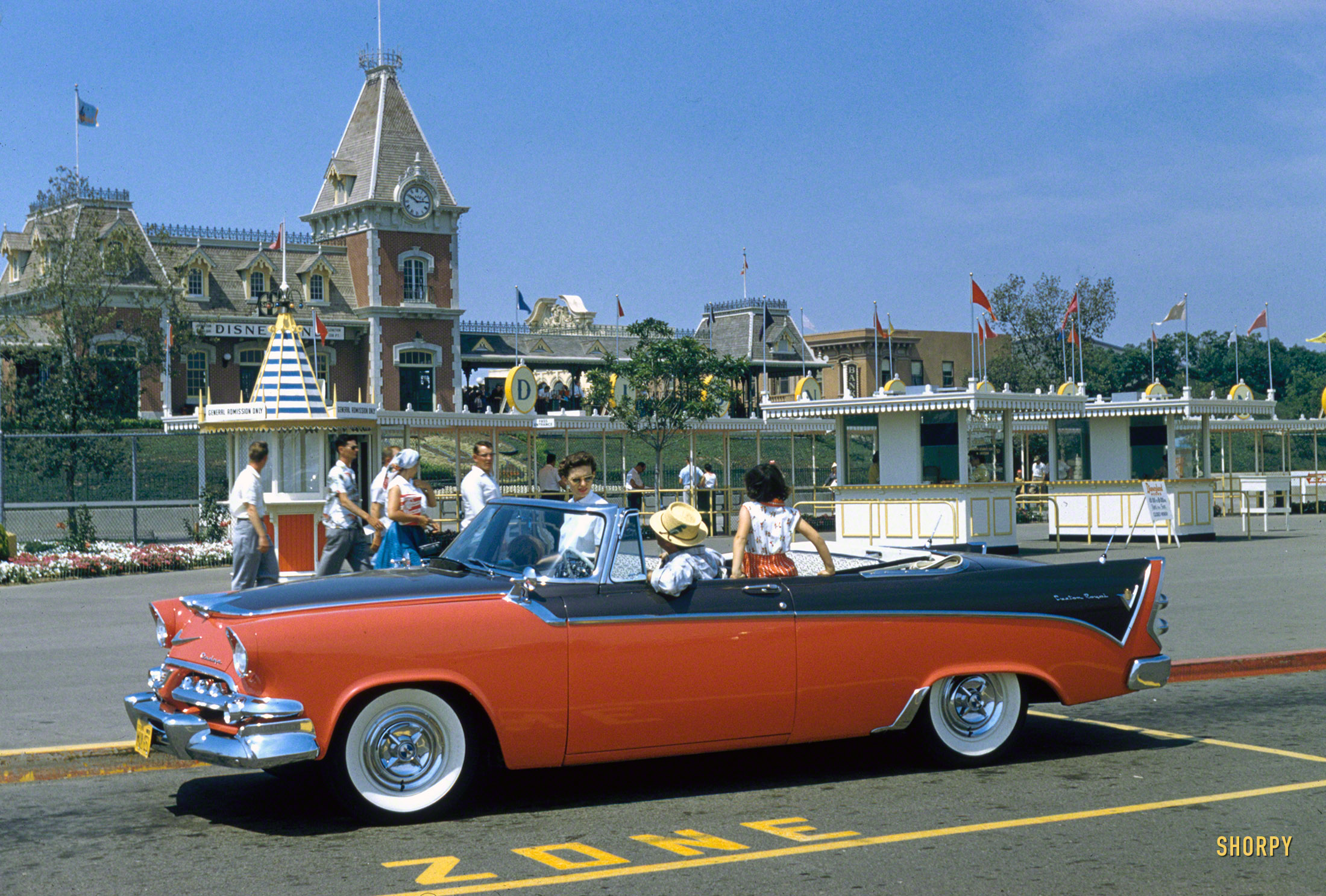 &nbsp; &nbsp; The Dodge Custom Royal convertible last seen here and here.
June 1956. "Aspects of life in Southern California, including cars at drive-in restaurant, drive-in laundromat, drive-up bank, shopping center, visiting Disneyland." Kodachrome by Maurice Terrell for the Look magazine assignment "Los Angeles: The Art of Living Bumper-to-Bumper." View full size.