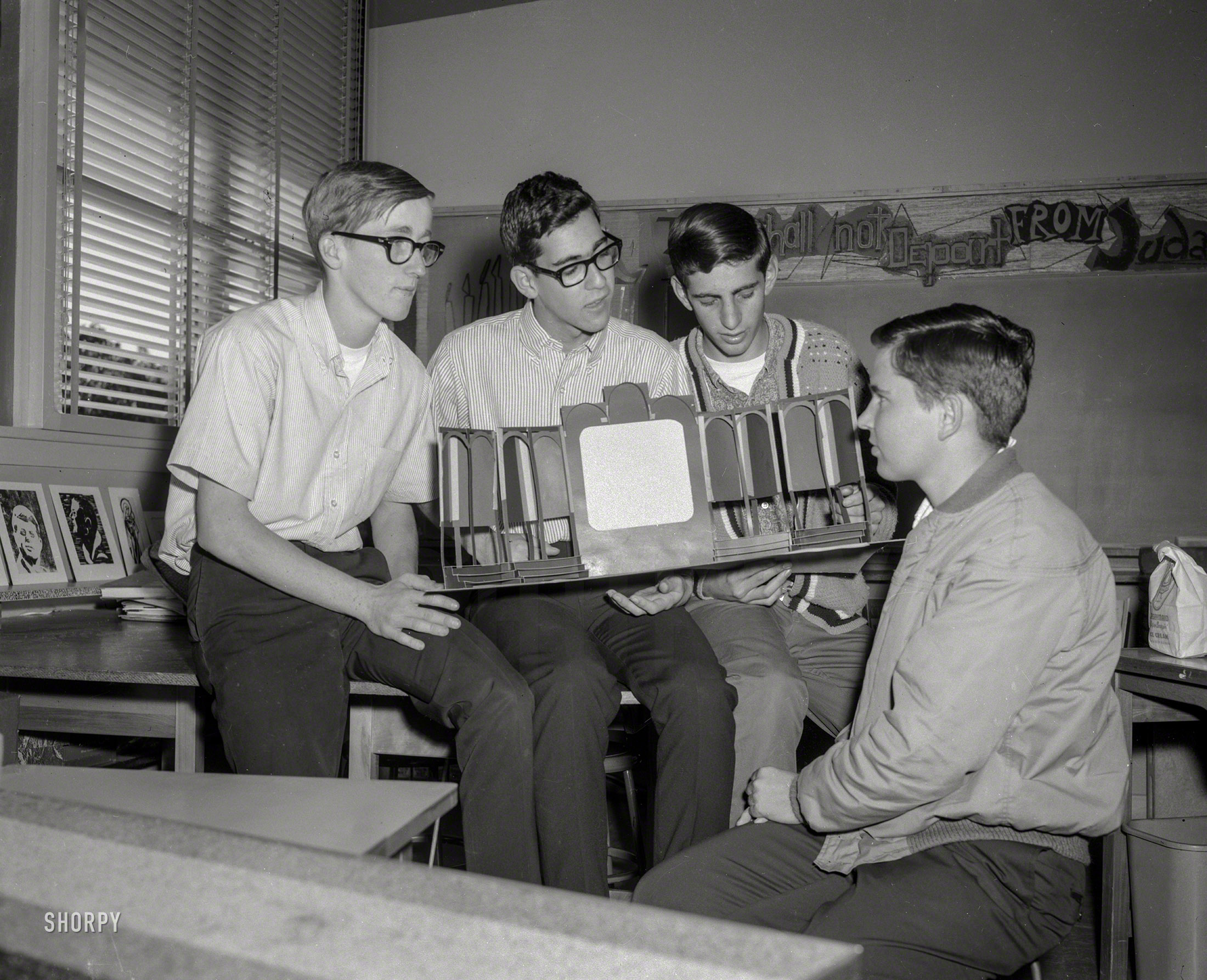 Columbus, Georgia, circa 1962. "Youth Club boys." This has all the earmarks of a church project. 4x5 negative from the News Archive. View full size.