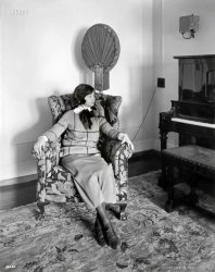 New York, 1923. "Miss Sylvia B. Fisch listening in to a radio program." Photo by Morris Rosenfeld. View full size.
