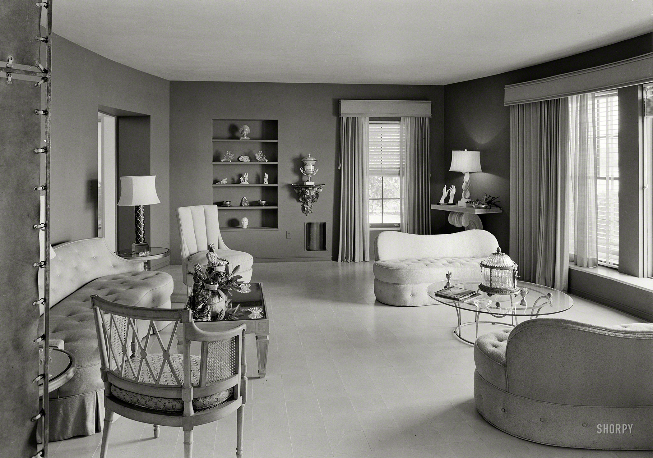 January 21, 1940. "Stephen A. Lynch Jr. residence, No. 3 Sunset Island, Miami Beach, Florida. Living room, general view. William Pahlmann, decorator; Robert Law Weed, architect." Gottscho-Schleisner photo. View full size.