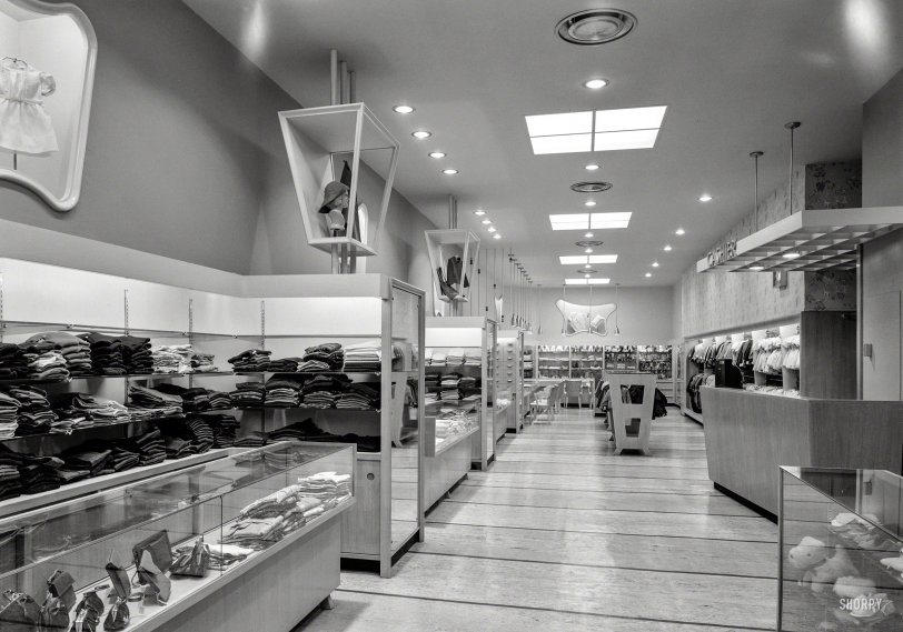 January 27, 1947. "Kartch's, Main Street, Paterson, New Jersey. Interior from entrance." An early glimpse of postwar retailing in all its amoeboid, trapezoidal glory. Large-format acetate negative by Gottscho-Schleisner. View full size.
