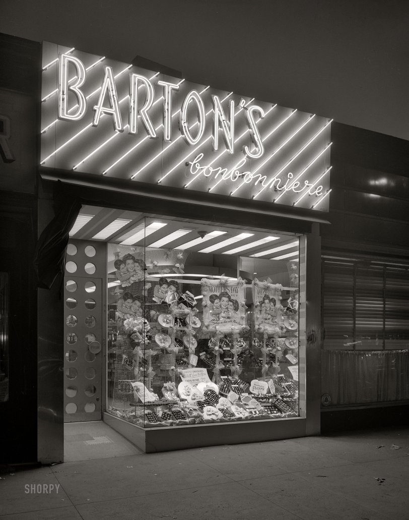 April 28, 1949. "Barton's, business at 790 Flatbush Avenue, Brooklyn, New York. Exterior." 4x5 inch acetate negative by Gottscho-Schleisner. View full size.
