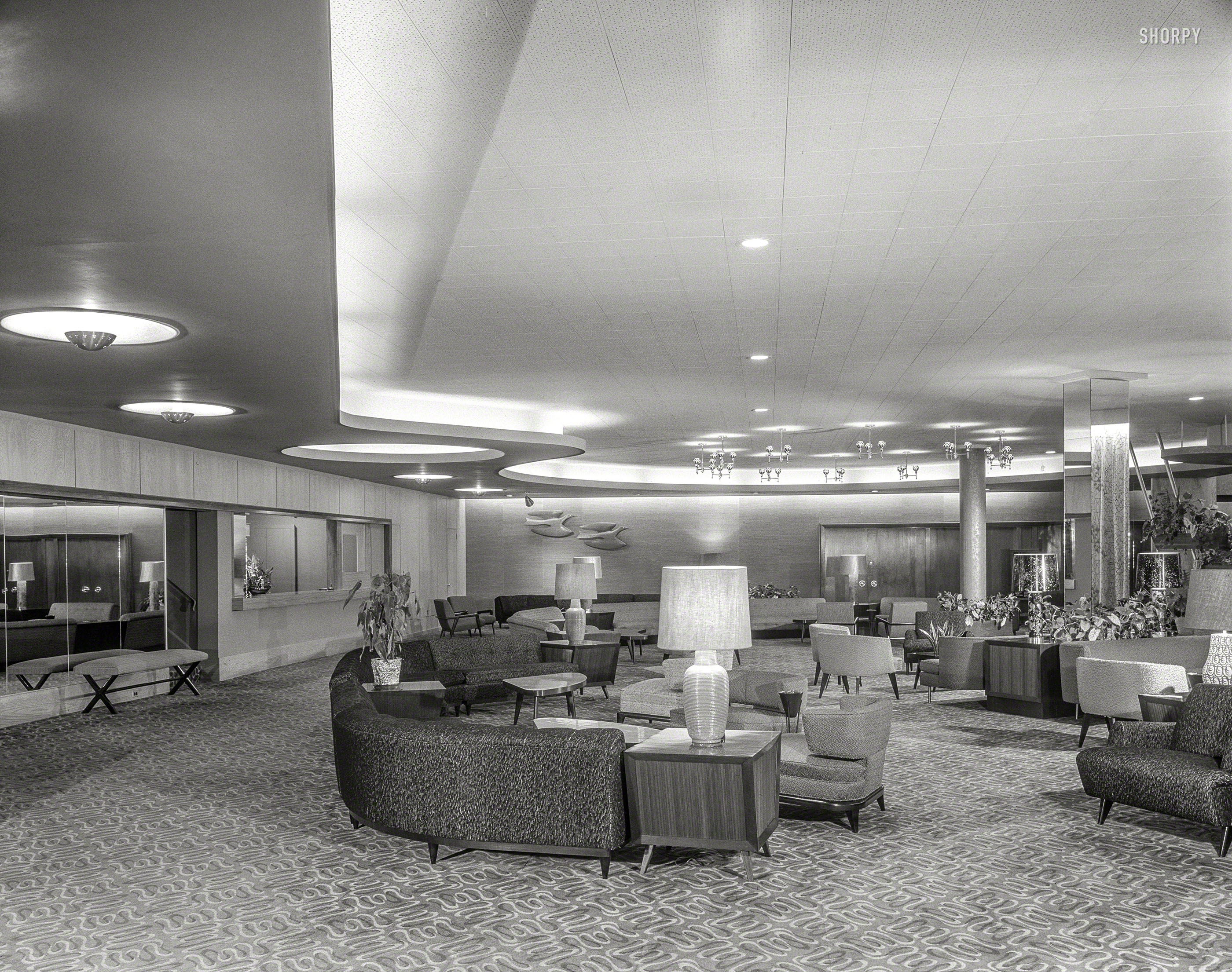 Sept. 23, 1953. "Stevensville Hotel, Liberty, New York. General view. Herbert Phillips, client." Large-format negative by Gottscho-Schleisner. View full size.