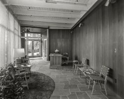 October 12, 1953. "Becton Dickinson & Co., East Rutherford, New Jersey. Interior from entrance to rear reception room. Fellheimer & Wagner, architect." Large-format acetate negative by Gottscho-Schleisner. View full size.