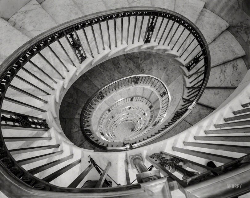 Washington, D.C., circa 1936. "U.S. Supreme Court interiors. Stairwell looking down." Safety negative by Theodor Horydczak.  View full size.
