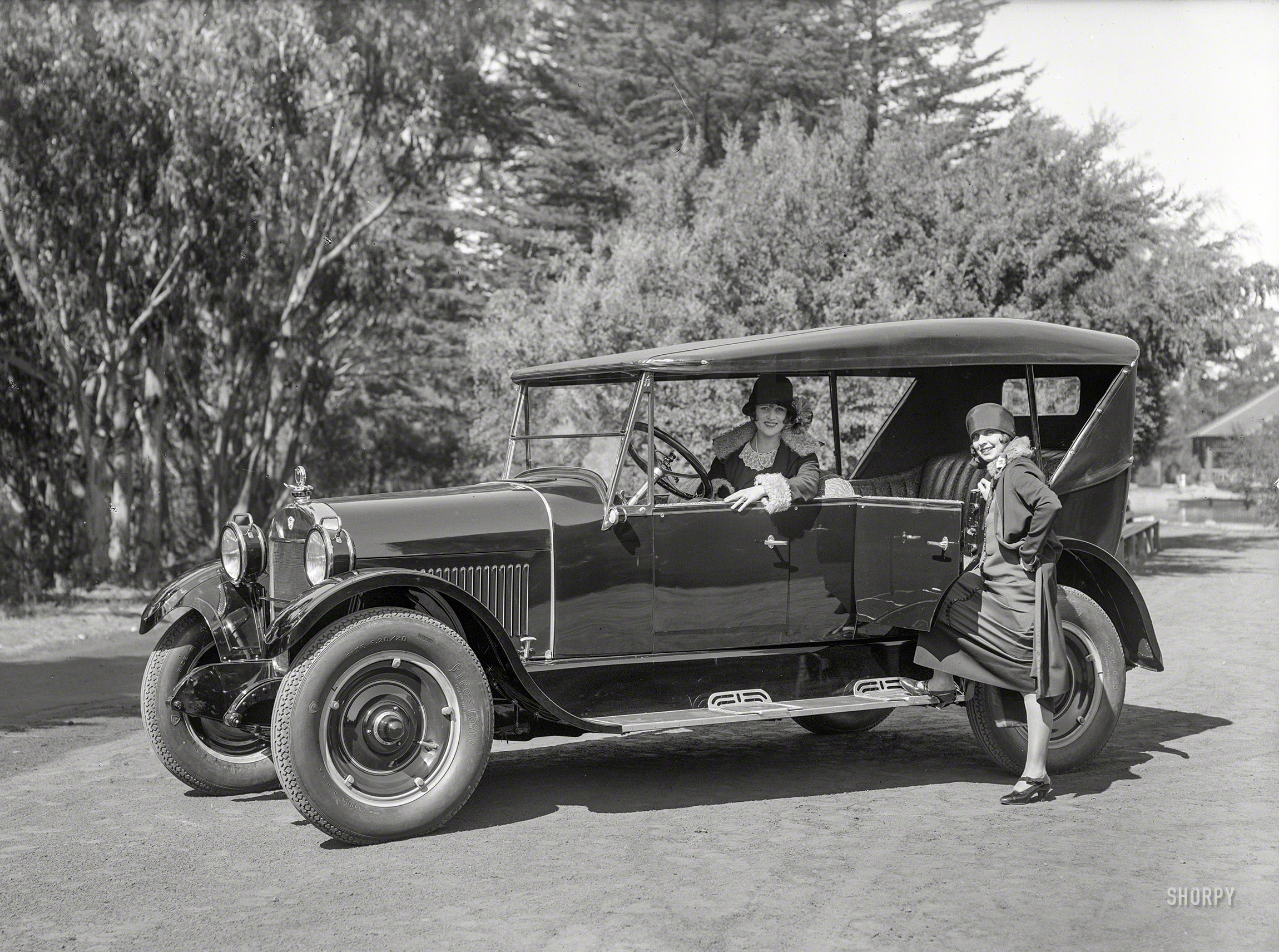 San Francisco circa 1925. "REO touring car at Golden Gate Park." Ready to carry these ladies in style. 5x7 glass negative by Christopher Helin. View full size.