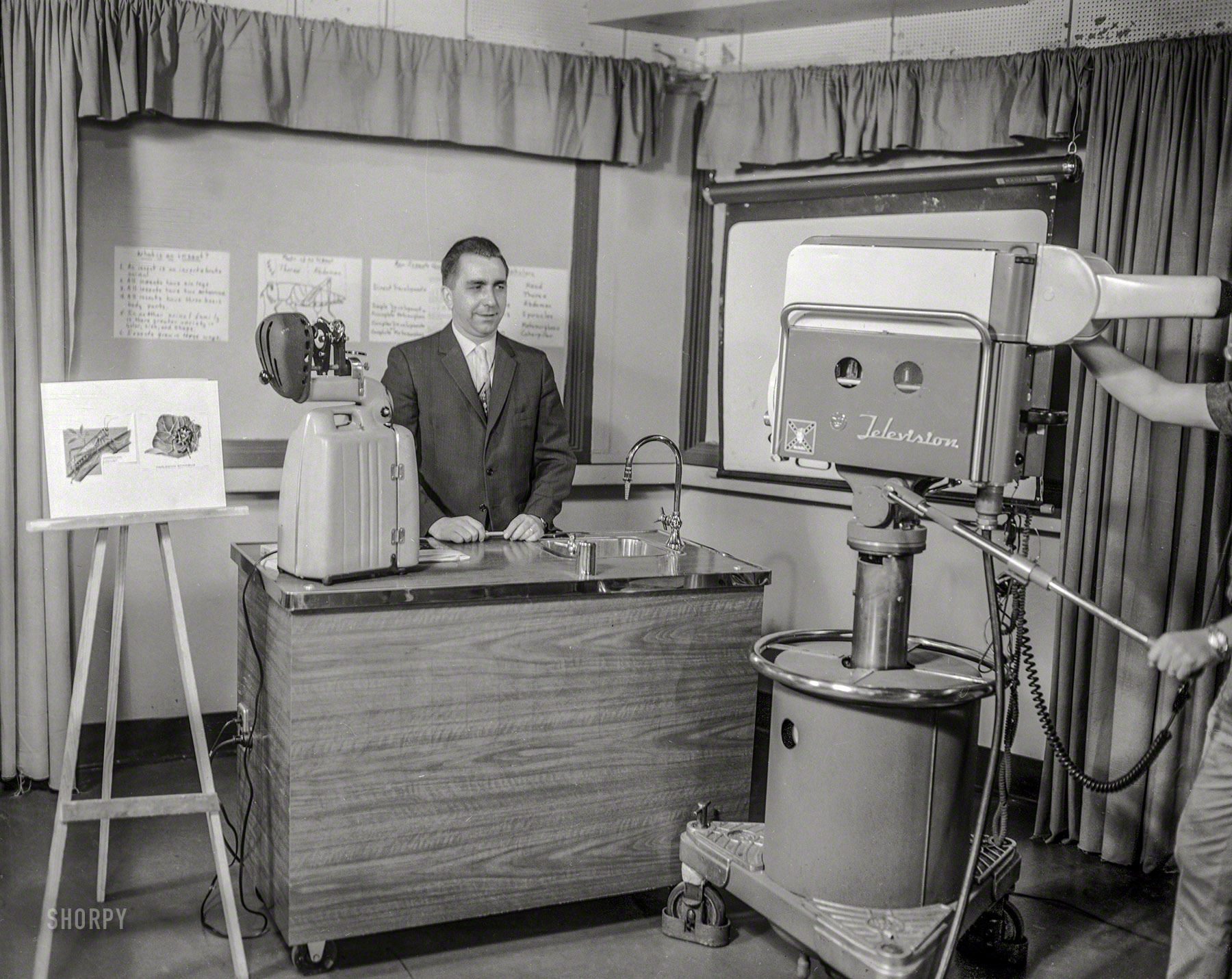 Columbus, Georgia, circa 1957. "TV classroom." Today's lesson: "What is an insect?" 4x5 inch acetate negative from the News Photo Archive. View full size.