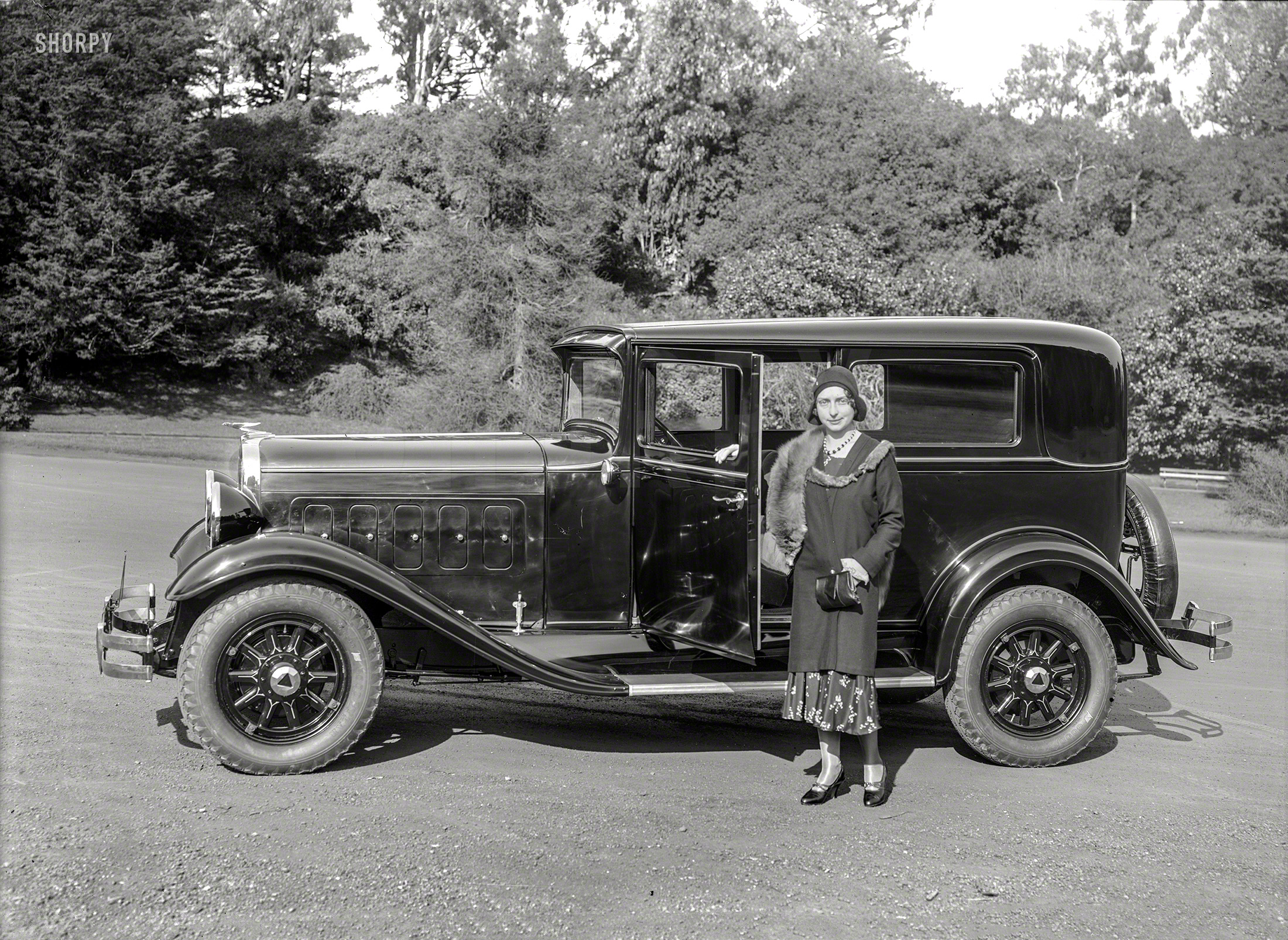 San Francisco, 1931. "Hudson sedan at Golden Gate Park." Perfect accessory for dark clothes or dark moods. 5x7 glass negative by Chris Helin. View full size.