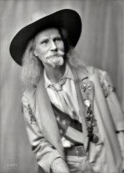 Oct. 13, 1915. "Crawford, Jack, Captain, in costume." John Wallace "Captain Jack" Crawford, celebrated Wild West storyteller and "Poet Scout" of the Civil War, two years before his death. 5x7 glass negative by Arnold Genthe. View full size.