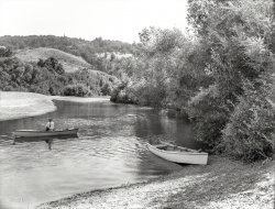 Northern California circa 1912. "Boating on the Russian River at Healdsburg." 6x8 inch glass negative by Howard Clinton Tibbitts. View full size.