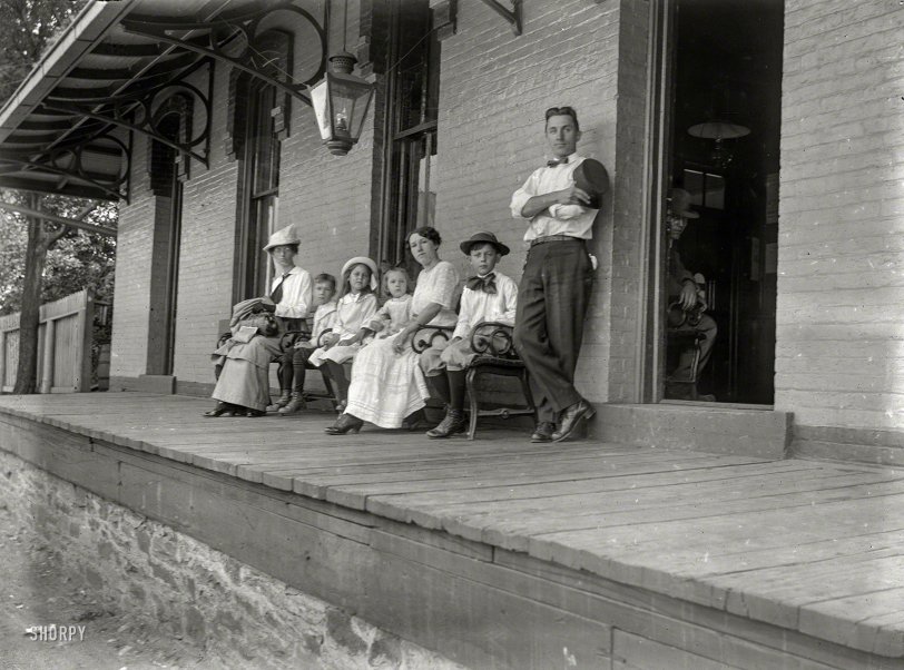 New York circa 1900. "Waiting for the train, Depot near Poughkeepsie." 5x7 inch glass negative rescued from an Upstate attic. View full size.
