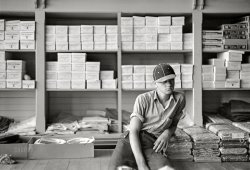 May 1938. "Farm boy in the cooperative store at Irwinville Farms, Georgia." 35mm nitrate negative by John Vachon for the Resettlement Administration. View full size.