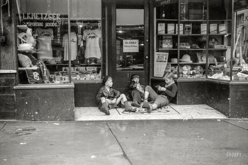 July 1941. "Boys on the Fourth of July. State College, Pennsylvania." 35mm nitrate negative by Edwin Rosskam for the Resettlement Administration. View full size.
