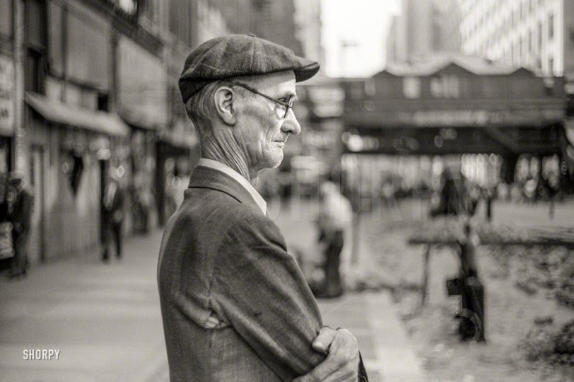 July 1941. "Chicago, Illinois. Man watching subway construction." 35mm negative by John Vachon for the Resettlement Administration. View full size.
