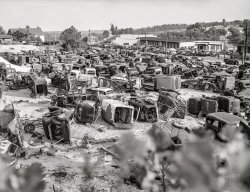 August 1941. "Conservation. Scrap iron and steel. An automobile graveyard outside Baltimore. Scrapped cars are collected in such yards in every state. Usable parts are stripped from the chassis and the remainder of the car is sent to scrap iron dealers for processing and shipment to steel mills." Acetate negative by "Danish," Office for Emergency Management. View full size.