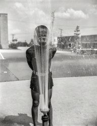 June 1942. Washington, D.C. "Frederick Douglass housing project in Anacostia. Playing in the community sprayer." Photo by Gordon Parks for the Office of War Information. View full size.