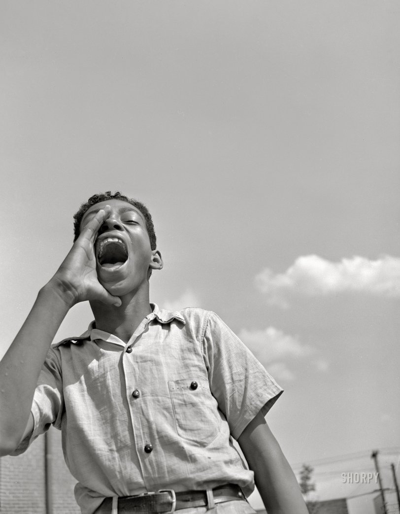 June 1942. "Anacostia, D.C. -- Frederick Douglass housing project. Boy at the playground." 4x5 inch acetate negative by Gordon Parks for the Farm Security Administration. View full size.
