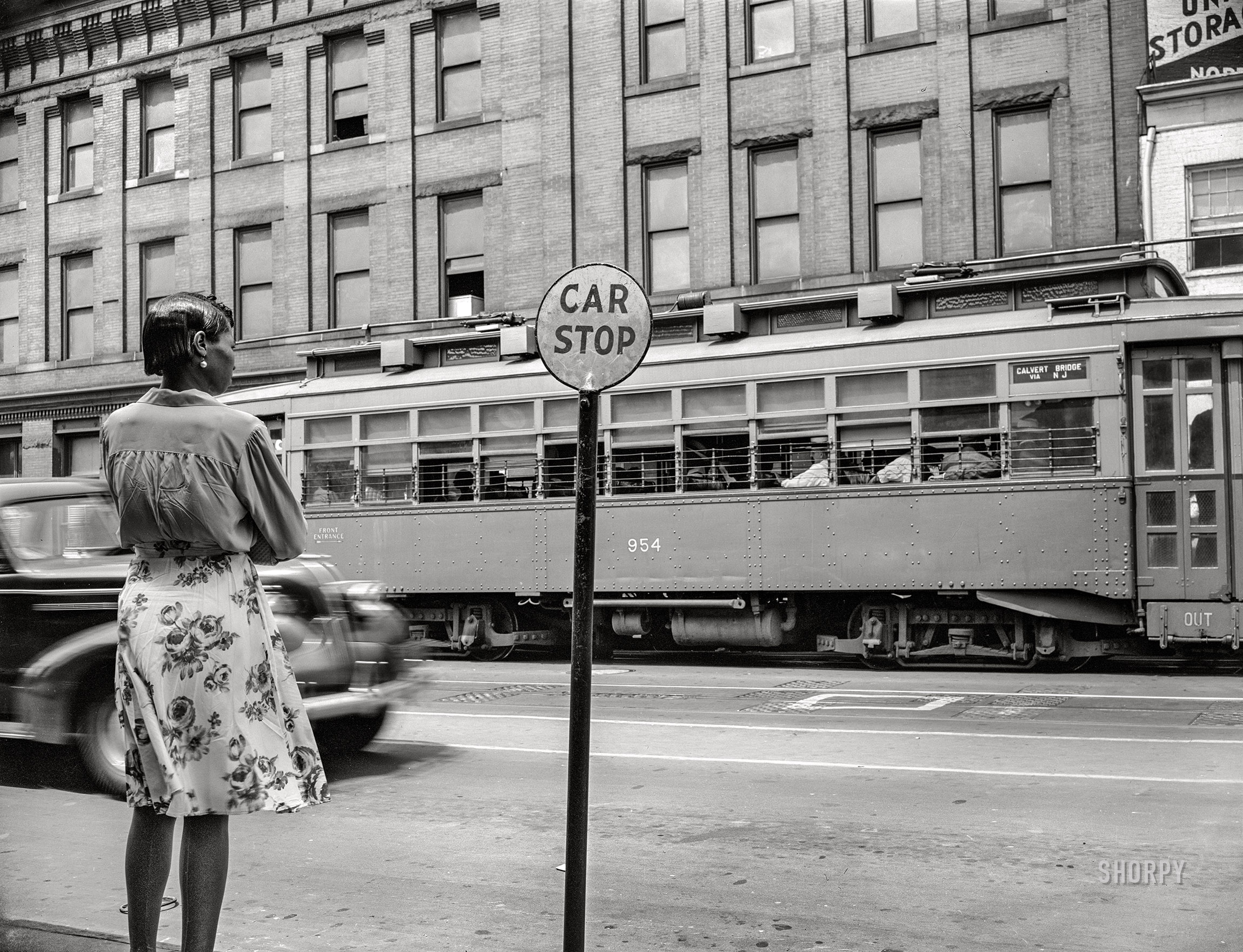 August 1942. Washington, D.C. "Streetcar at 7th Street and Florida Avenue N.W." 4x5 inch acetate negative by Gordon Parks for the Farm Security Administration. View full size.