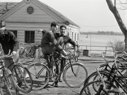 May 1941. Washington, D.C. "Rent a bicycle -- Sunday recreation at the Tidal Basin." Medium format negative by Martha McMillan Roberts. View full size.