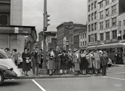 Spring 1939. "Waiting for stoplight in Washington, D.C." Medium format acetate negative by David Moffat Myers for the Farm Security Administration. View full size.