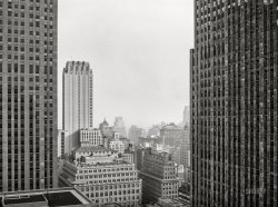 October 1941. "Skyline of Midtown Manhattan from Radio City (Rockefeller Center)." Medium format negative by Arthur Rothstein for the Farm Security Administration. View full size.