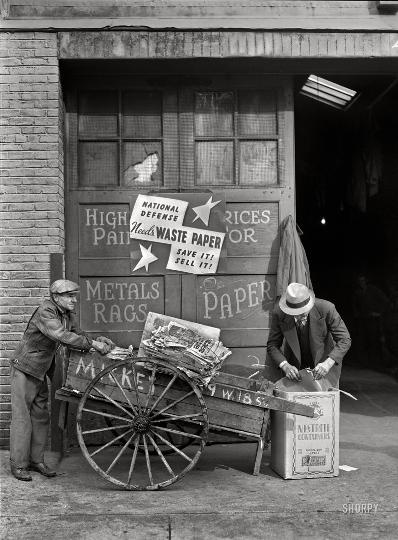 December 1941. "Junk men with waste paper. New York City." Medium format acetate negative by Arthur Rothstein for the Farm Security Administration. View full size.
