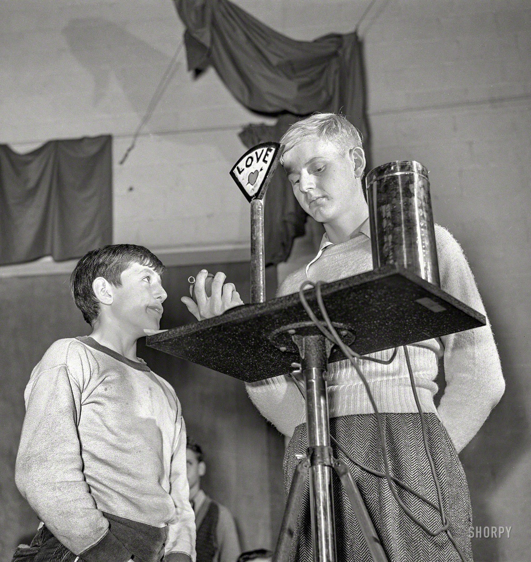 December 1941. "Assembly program radio quiz, station L-O-V-E. School of Tygart Valley Homesteads, an FSA project in Dailey, 11 miles southwest of Elkins, West Virginia." Photo by Arthur Rothstein for the FSA. View full size.