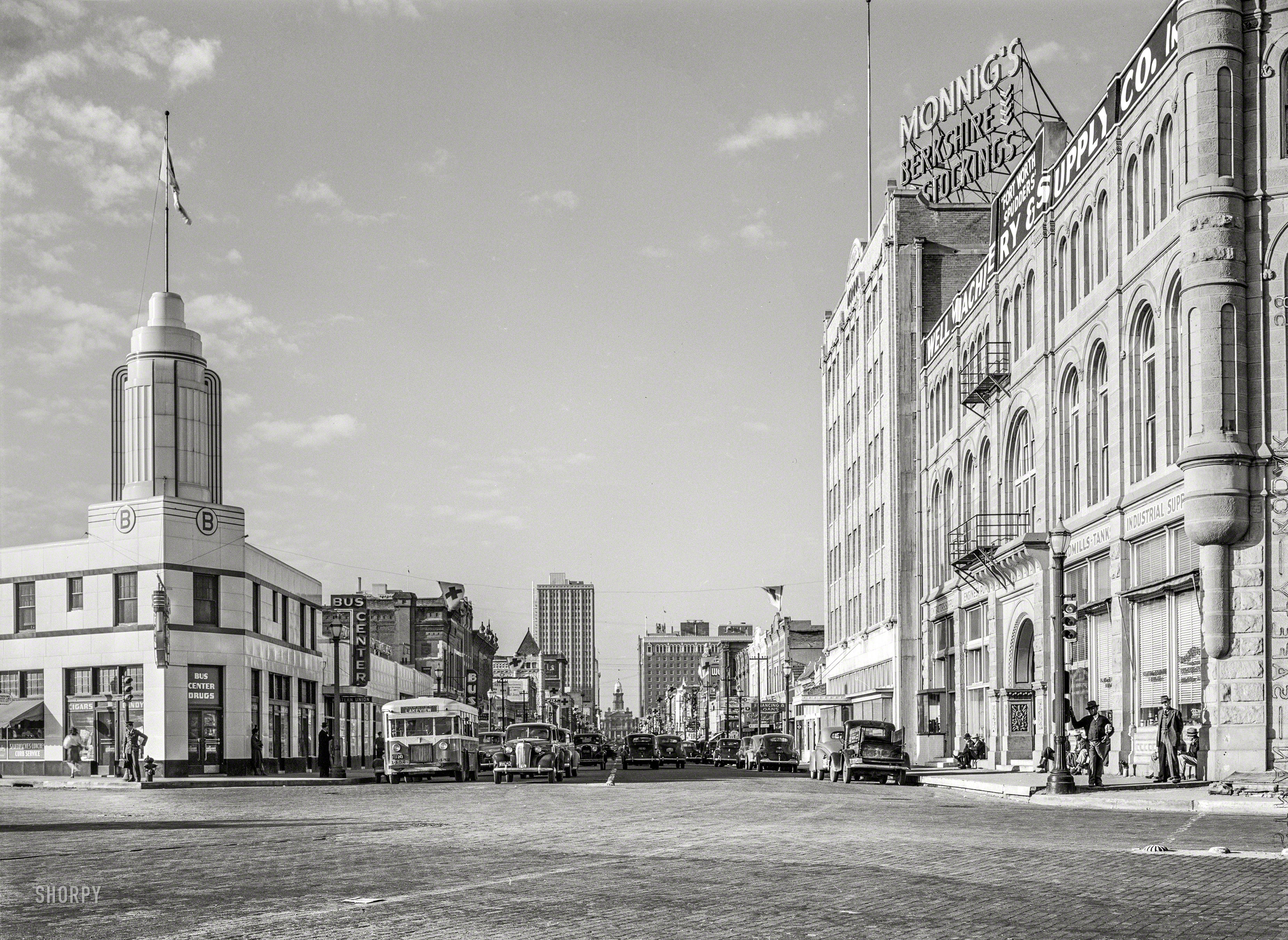 January 1942. "Fort Worth, Texas. View of Main Street." Medium format acetate negative by Arthur Rothstein for the Office of War Information. View full size.