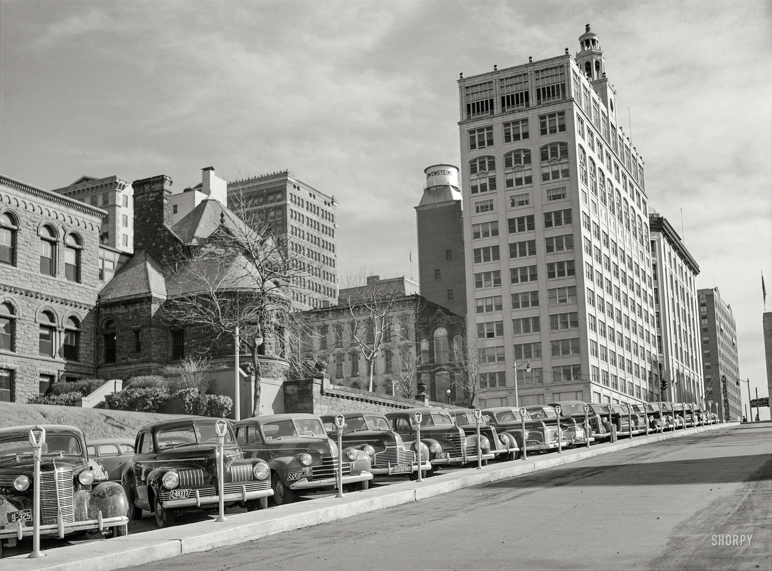 January 1942. "Memphis, Tennessee. View of downtown." Medium format negative by Arthur Rothstein for the Office of War Information. View full size.