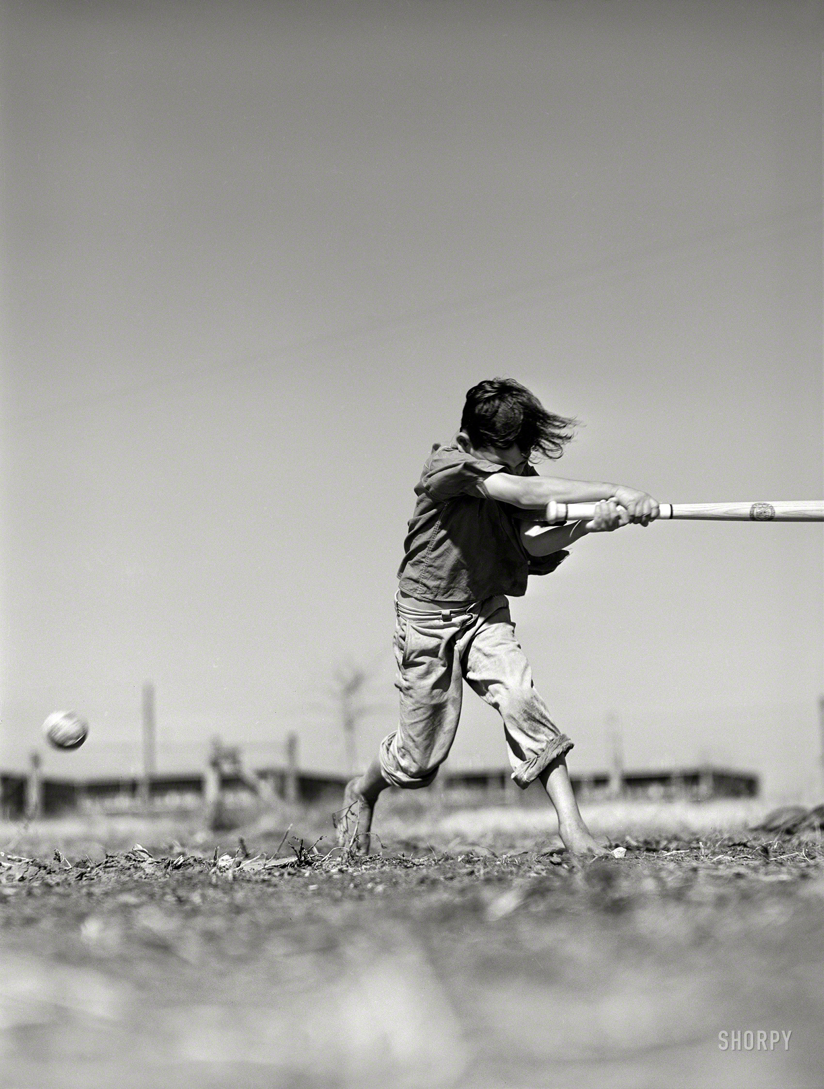 January 1942. "Saturday morning baseball game. Farm Security Administration camp in Robstown, Texas." Photo by Arthur Rothstein. View full size.