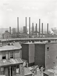 July 1938. "Slums near steel mill. Pittsburgh, Pennsylvania." Medium format acetate negative by Arthur Rothstein for the Farm Security Administration. View full size.