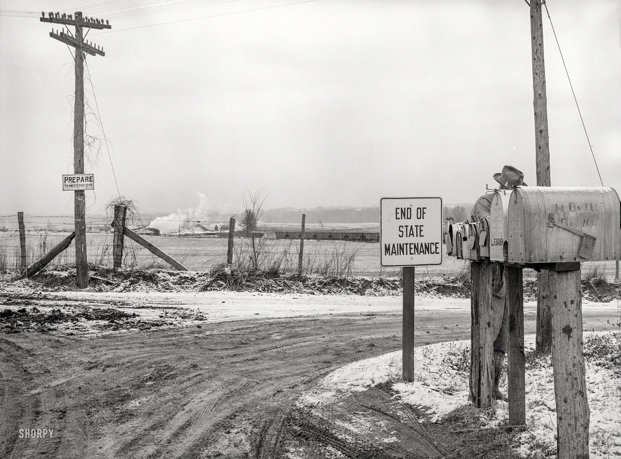 January 1939. "Highway in Franklin County, Illinois." Medium format negative by Arthur Rothstein for the Farm Security Administration. View full size.