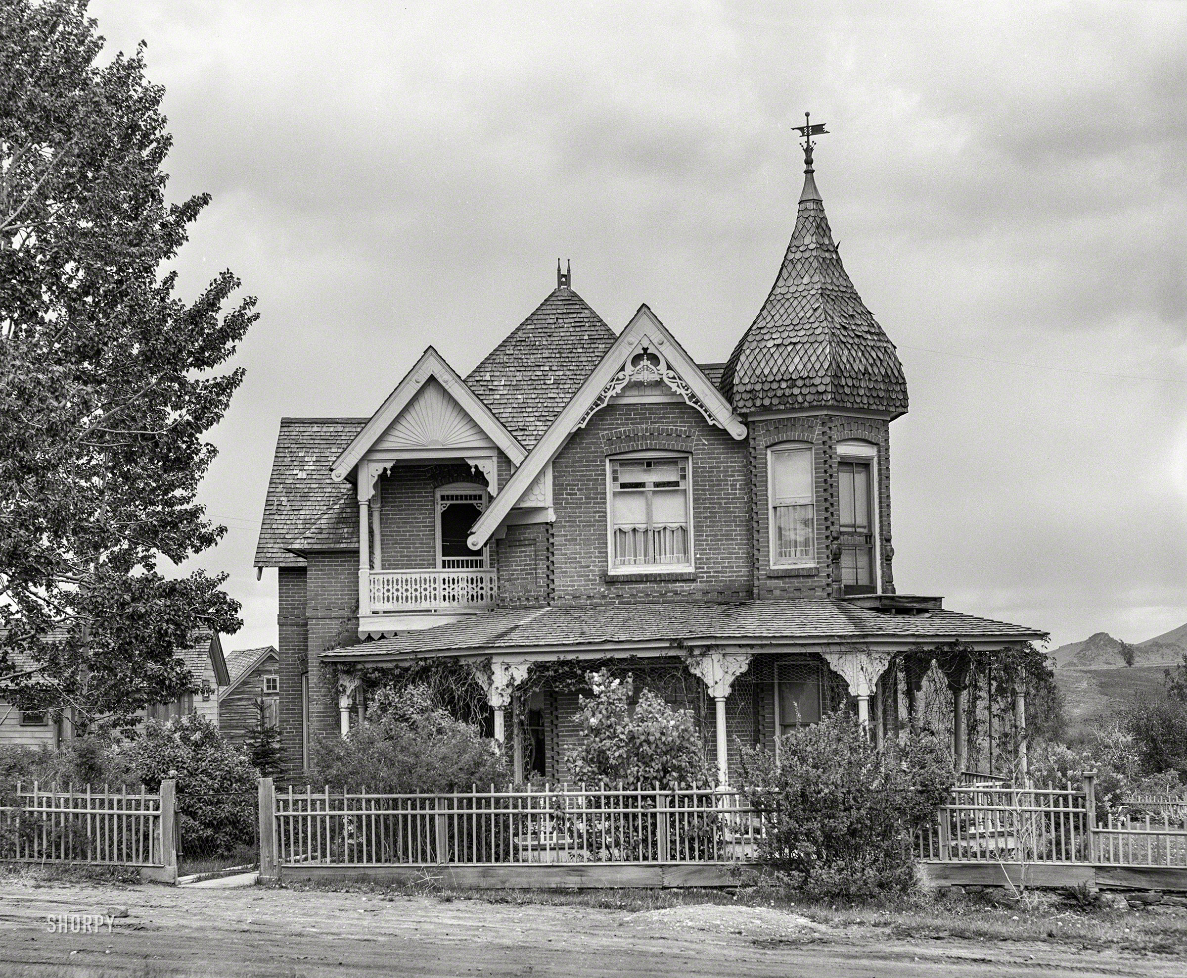 June 1939. "Gold mine owners built substantial homes in ghost town of Pony, Montana." Medium format negative by Arthur Rothstein. View full size.