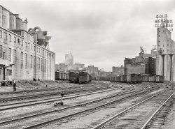 September 1939. "Railroad yards and flour mills. Minneapolis, Minnesota." Medium format acetate negative by Arthur Rothstein for the Farm Security Administration. View full size.