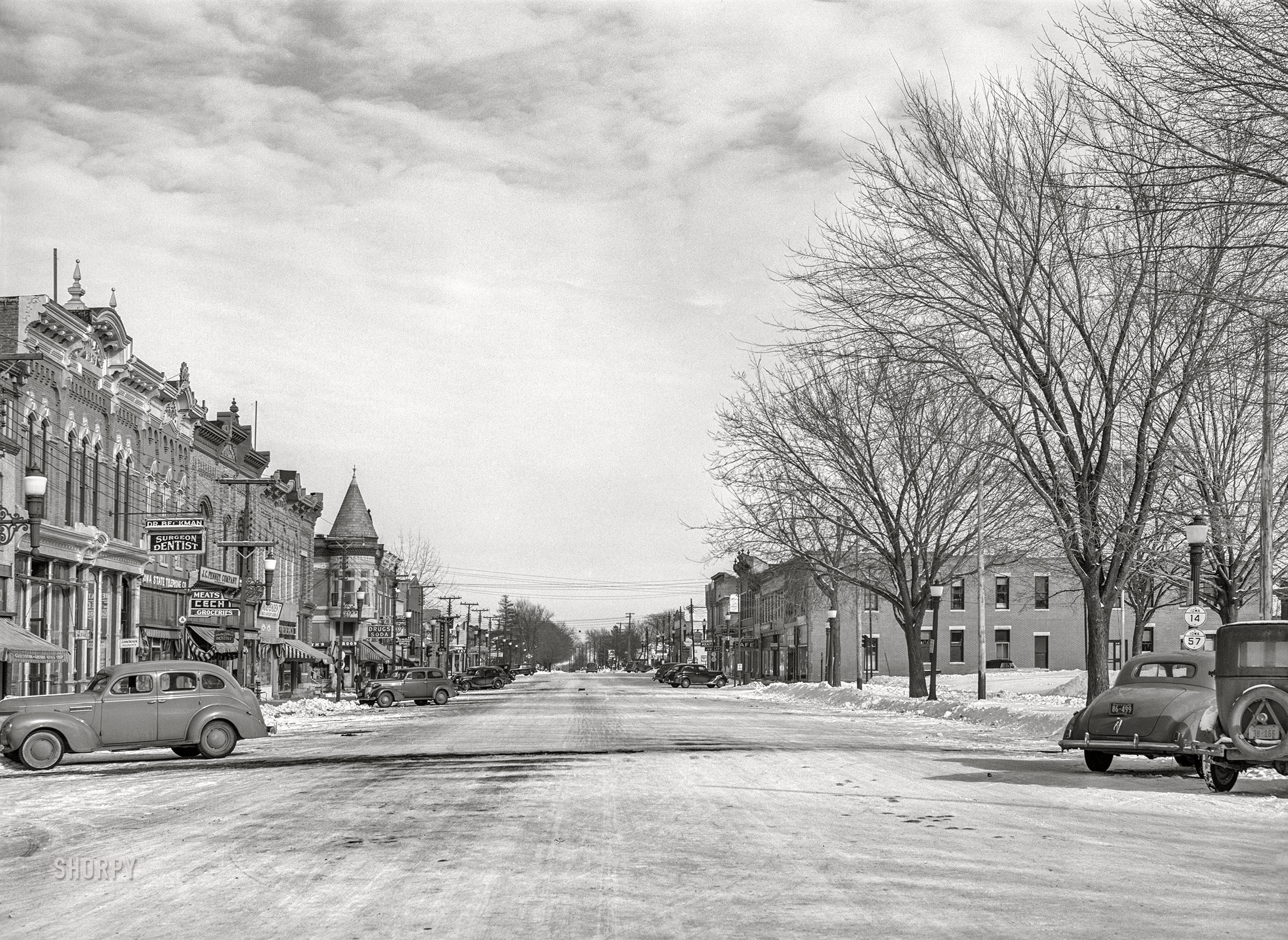 February 1940. "Main street (G Avenue) in Grundy Center, Iowa." Medium format acetate negative by Arthur Rothstein for the Farm Security Administration. View full size.