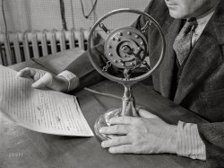 November 1937. "Radio microphone used in information work. United States Department of Agriculture." The subject here seems to be soil conservation. Medium format acetate negative by Arthur Rothstein for the Farm Security Administration. View full size.