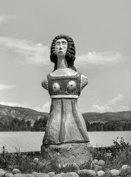 August 1939. "Statue by local artist. Cimarron, New Mexico." Medium format negative by Russell Lee for the Farm Security Administration. View full size.